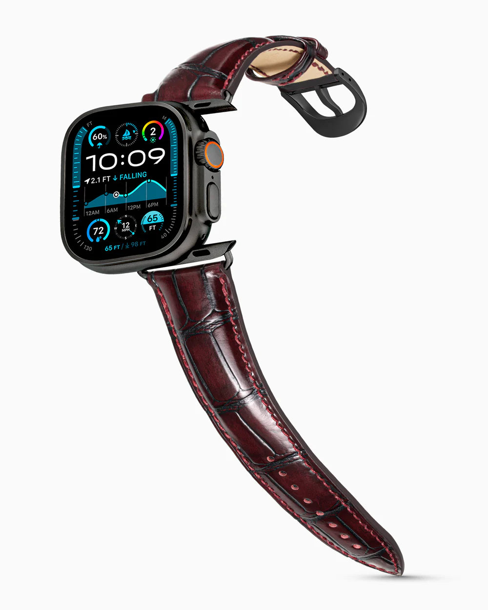 Caiman Series 3 | Bourgogne Glacé on an Apple Watch Ultra in Black Titanium, brushed black buckle