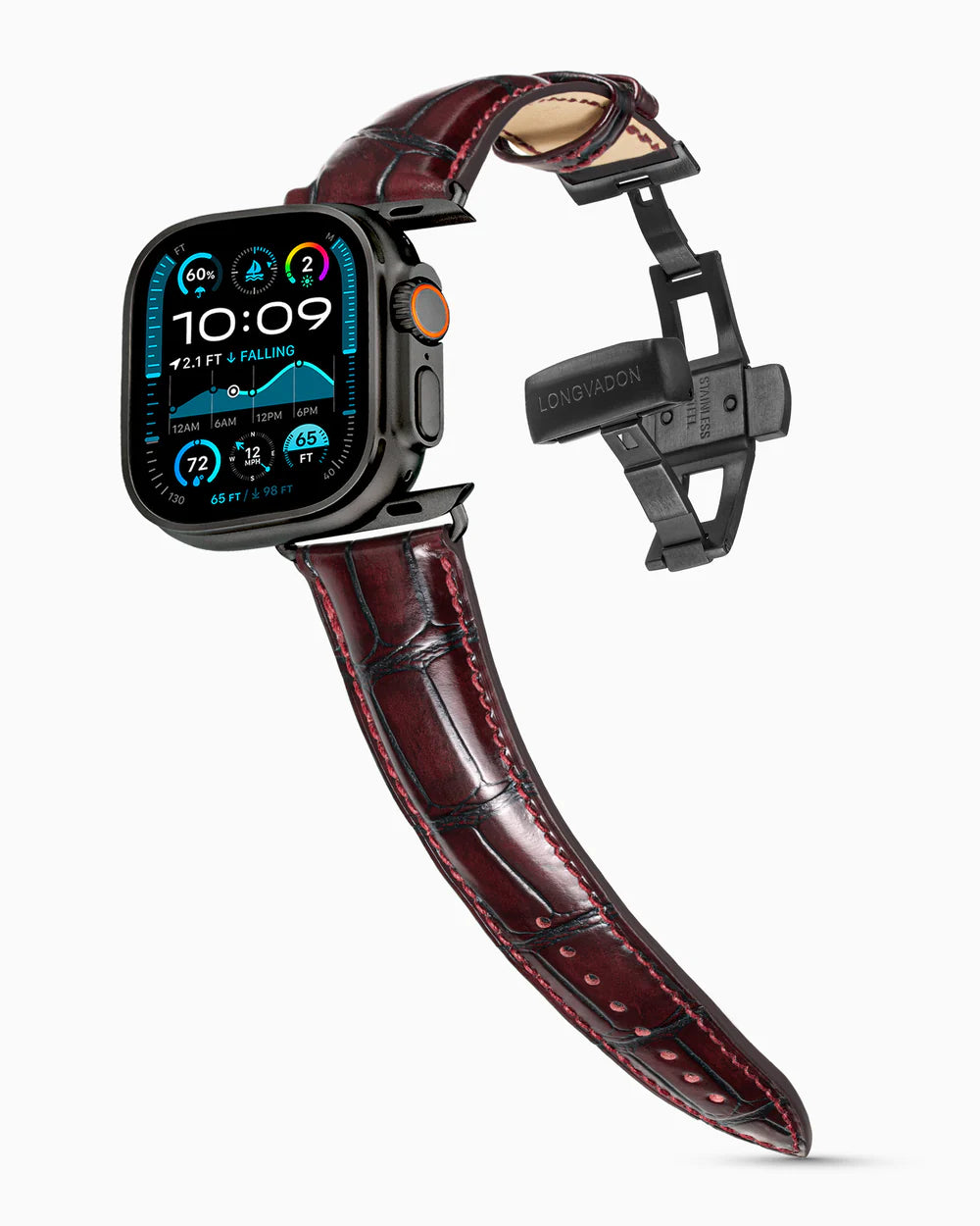 Caiman Series 3 | Bourgogne Glacé on an Apple Watch Ultra in Black Titanium, brushed black clasp