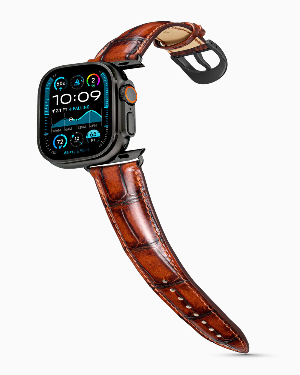 Caiman Series 3 | Cognac Glacé on an Apple Watch Ultra in Black Titanium, brushed black buckle