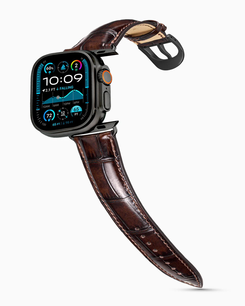 Caiman Series 3 | Marron Glacé on an Apple Watch Ultra in Black Titanium, brushed black buckle