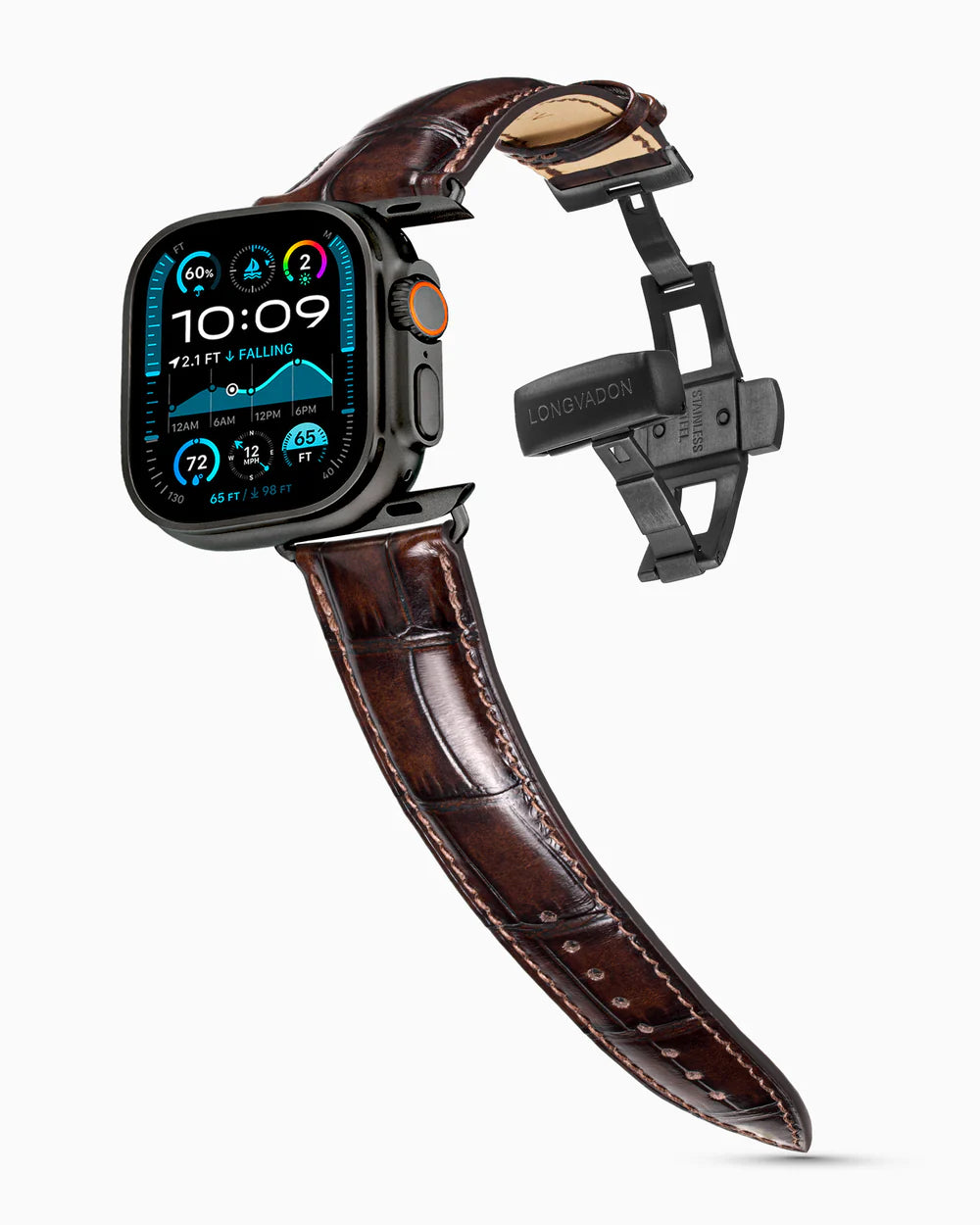 Caiman Series 3 | Marron Glacé on an Apple Watch Ultra in Black Titanium, brushed black clasp