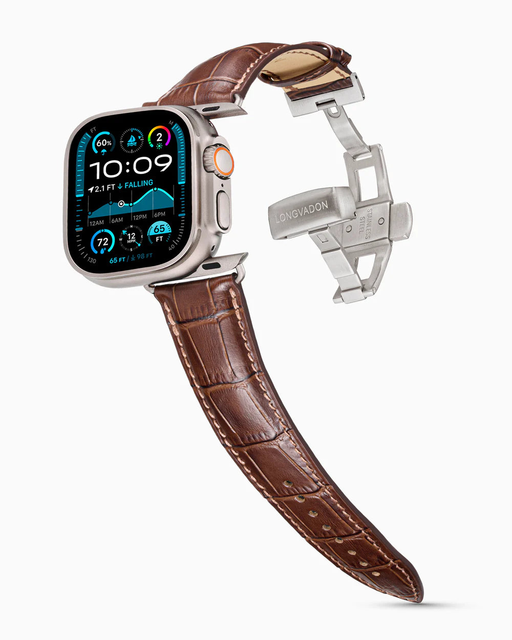 Caiman Series 3 | Marron Mat on an Apple Watch Ultra in Natural Titanium, brushed silver clasp