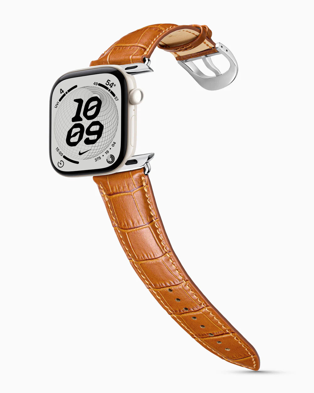Caiman Series 3 | Windsor Mat on an Apple Watch Series 12 in Pearl White ceramic, polished silver buckle