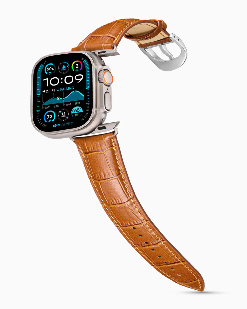 Caiman Series 3 | Windsor Mat on an Apple Watch Ultra in Natural Titanium, polished silver buckle
