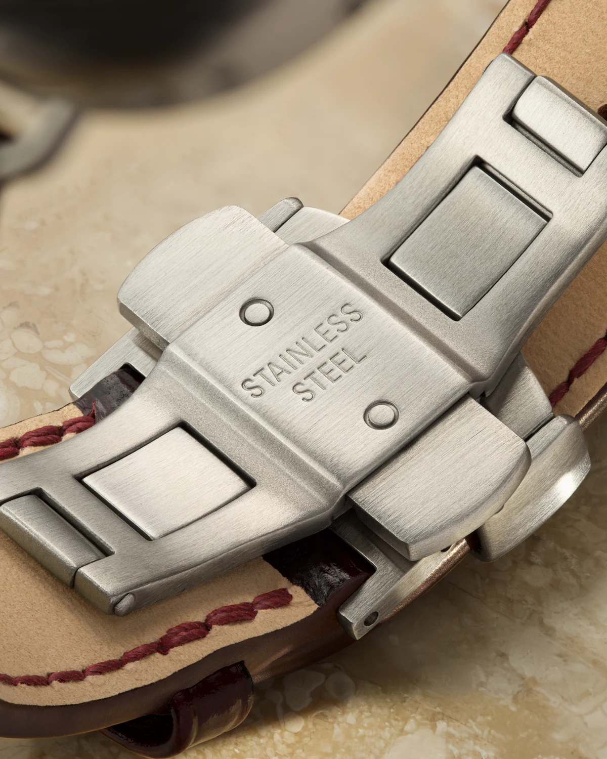 Mens Brushed Deployant Clasp closeup for Caiman Series 3