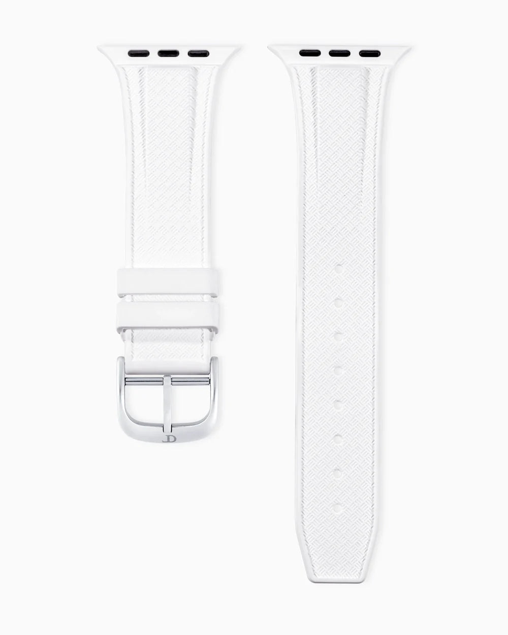 Luxury apple watch band in rubber laying straight o nwhite background