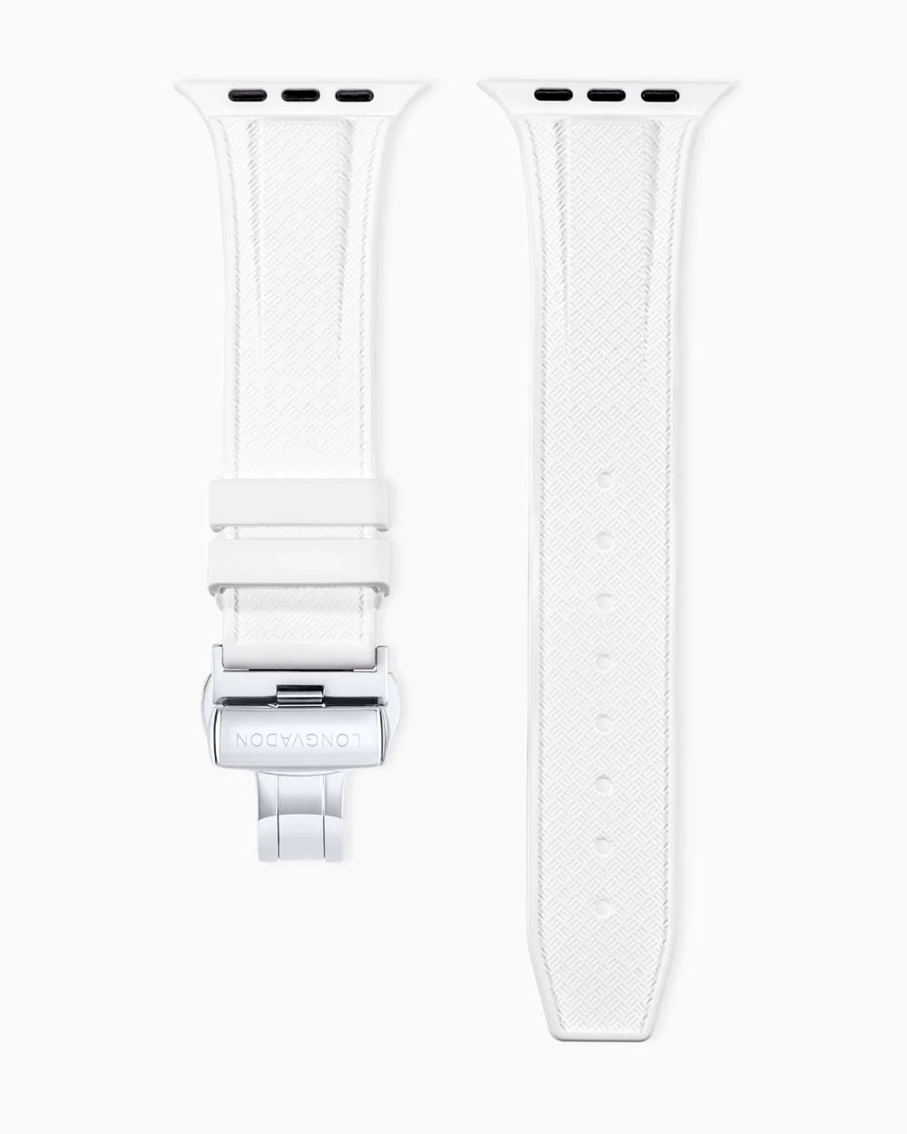 Luxury apple watch band in rubber laying straight o nwhite background
