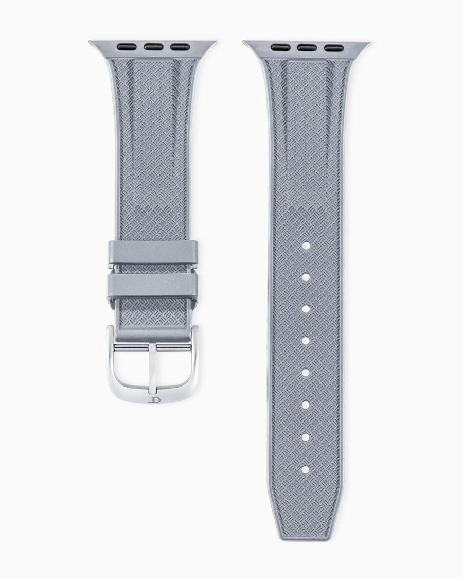 Luxury apple watch band in rubber laying straight o nwhite background