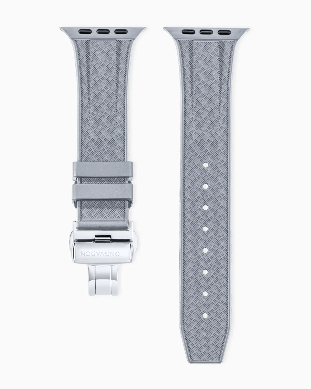 Luxury apple watch band in rubber laying straight o nwhite background