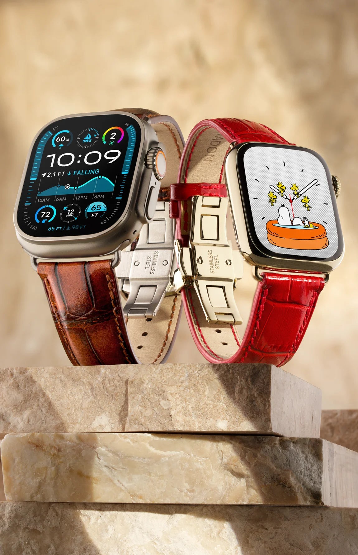 Mens and Womens high end apple watch bands with crocodile embossing on Utlra and Series 9 Apple Watches for mobile