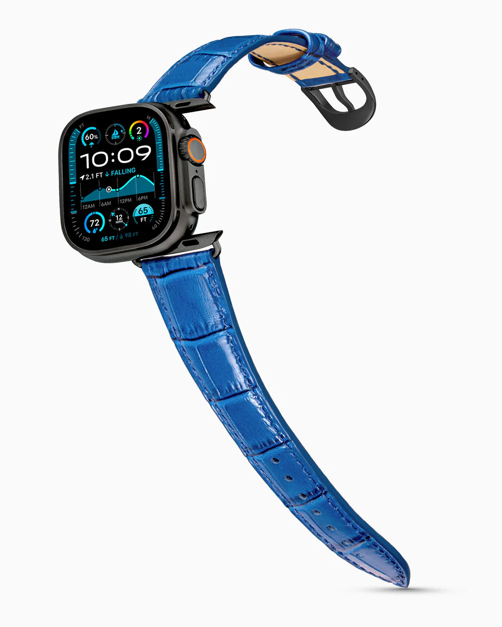 Caiman Series 3 | Bleu Marine on an Apple Watch Ultra in Black Titanium, brushed black buckle