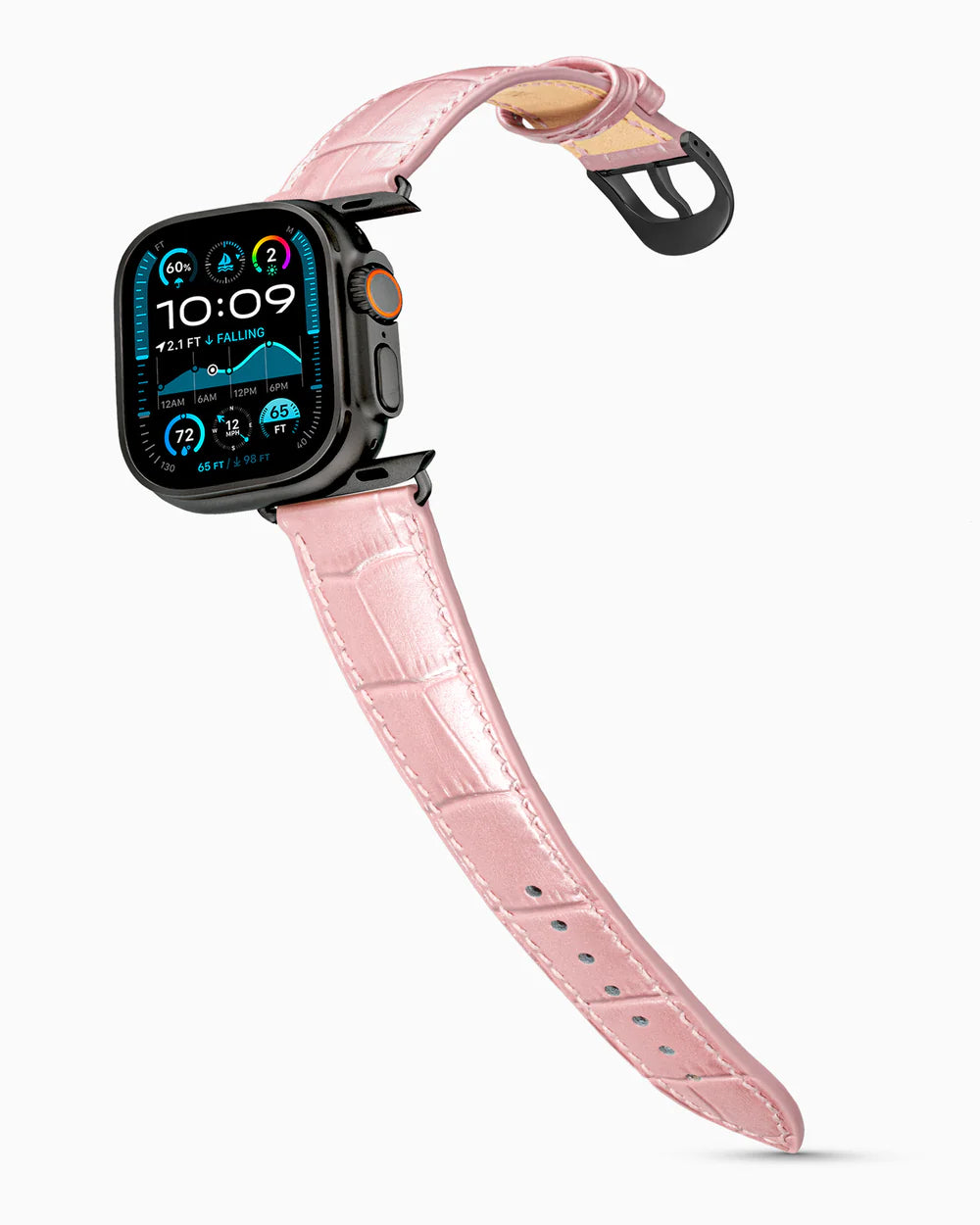 Caiman Series 3 | Rose Satin on an Apple Watch Ultra in Black Titanium, brushed black buckle