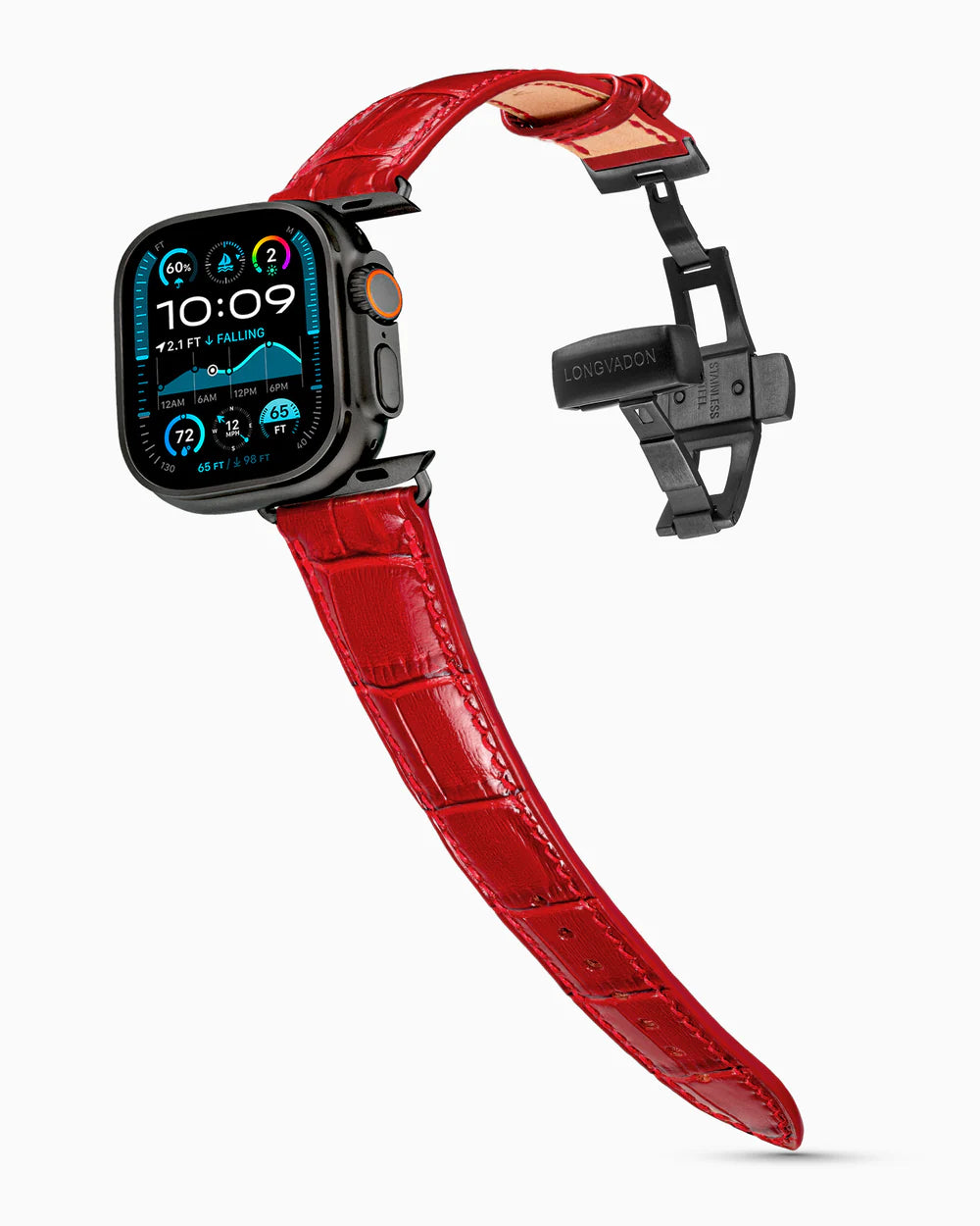Caiman Series 3 | Rouge Verni on an Apple Watch Ultra in Black Titanium, brushed black clasp