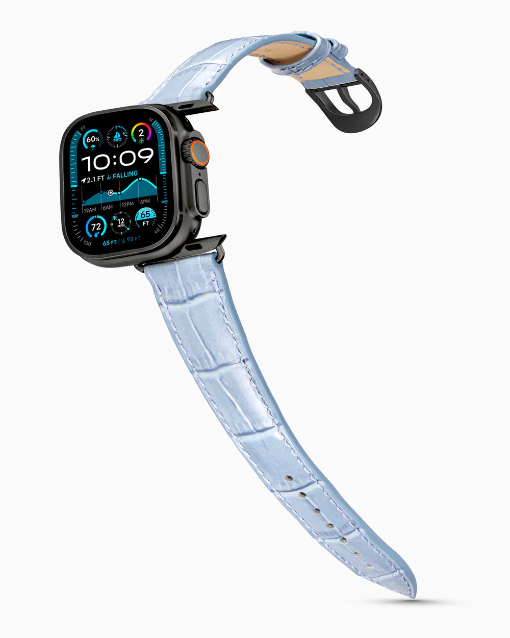 Caiman Series 3 | Bleu Ciel on an Apple Watch Ultra in Black Titanium, brushed black buckle