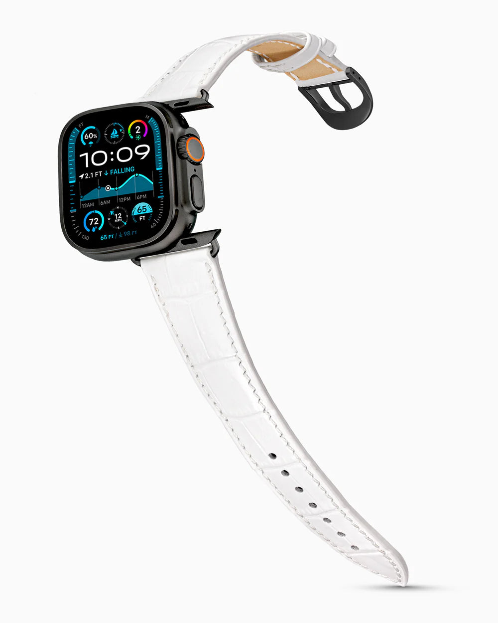 Caiman Series 3 | Blanc Neige on an Apple Watch Ultra in Black Titanium, brushed black buckle