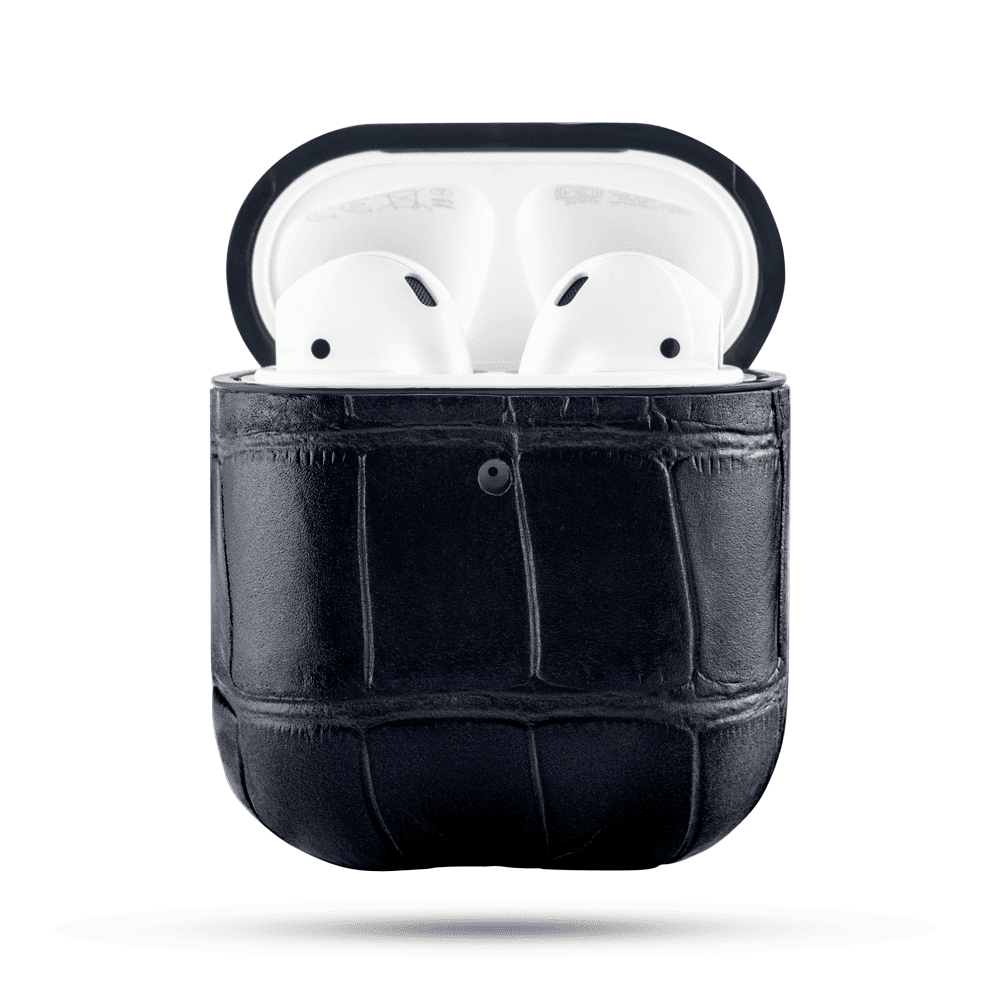 Textured leather-trimmed printed coated-canvas AirPods case