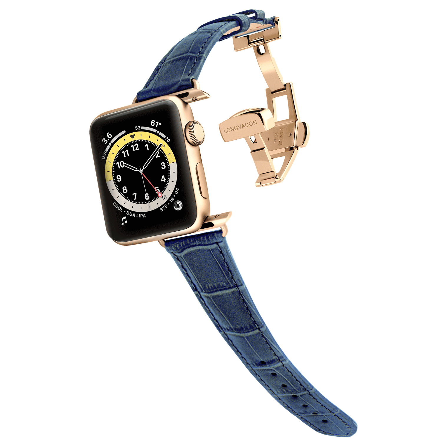 Women s Navy Blue Leather Apple Watch Band Gold Details Longvadon