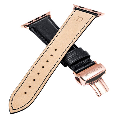 men's black leather band for gold apple watch closer look