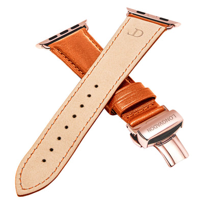 men's whiskey brown leather band for gold apple watch closer look