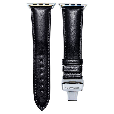 men's midnight black leather band for silver apple watch