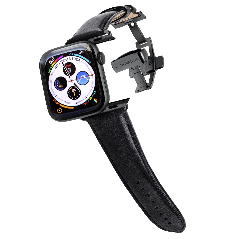 black apple watch with midnight black leather band for men