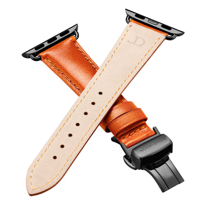 women's whiskey brown leather band for black apple watch closer look