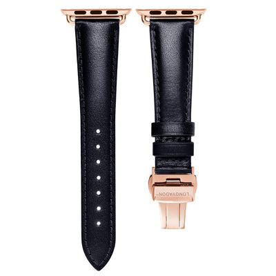 women's midnight black leather band for gold apple watch