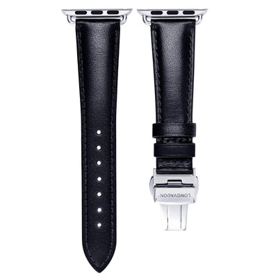 women's black leather band for silver apple watch