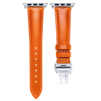 women's whiskey brown orange leather band for silver apple watch