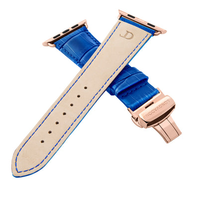 men's mediterranean blue leather band for gold apple watch closer look