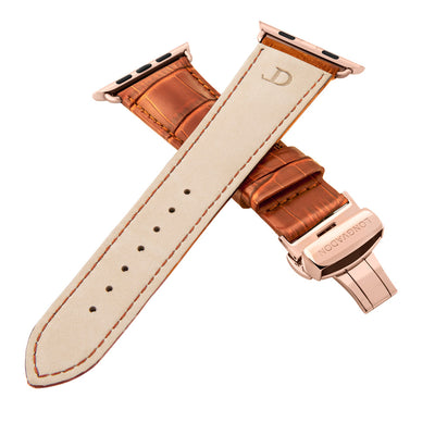 men's whiskey brown leather band for gold apple watch closer look
