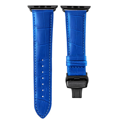 men's mediterranean blue leather band for black apple watch