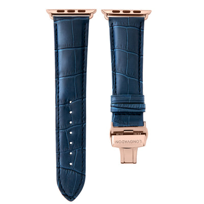 men's navy blue leather band for gold apple watch