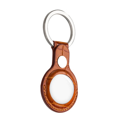 Whiskey Brown Caiman Series AirTag Case with Key Ring