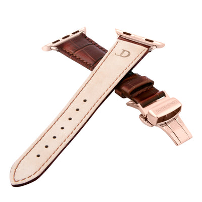 women's mahogany brown leather band for gold apple watch closer look