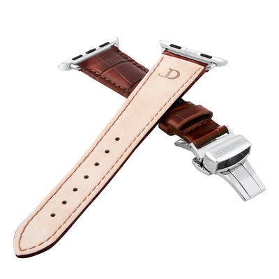 women's mahogany brown leather band for silver apple watch closer look