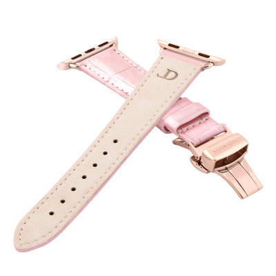women's glossy pink leather band for gold apple watch closer look