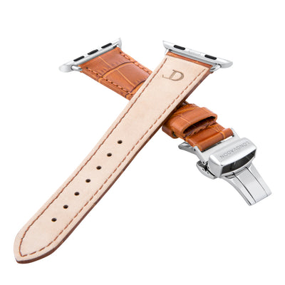 women's whiskey brown leather band for silver apple watch closer look