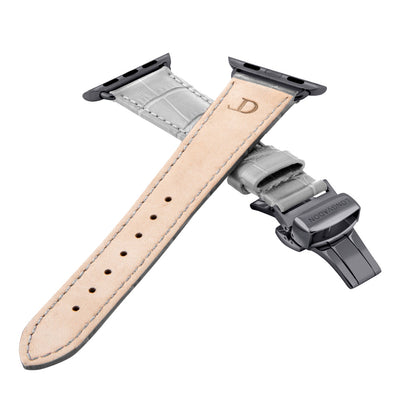 women's misty grey leather band for black apple watch closer look