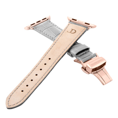women's misty gray leather band for gold apple watch closer look