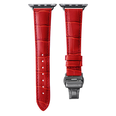 women's crimson red leather band for black apple watch