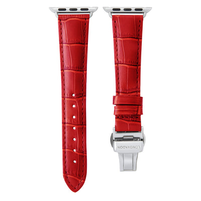 women's crimson red leather band for silver apple watch
