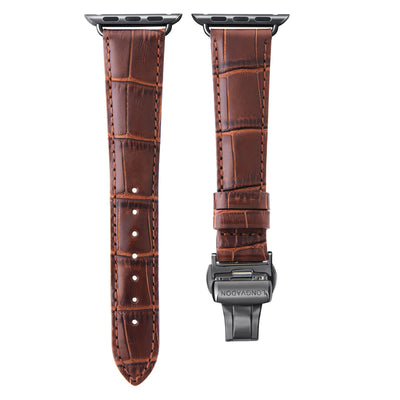 women's mahogany brown leather band for black apple watch