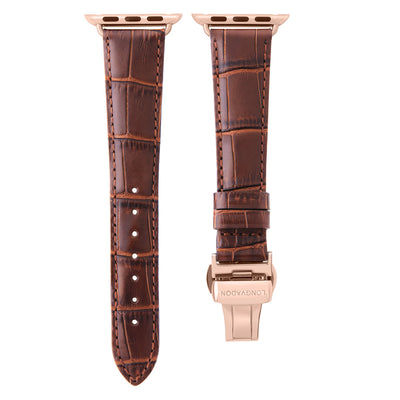 women's mahogany brown leather band for gold apple watch