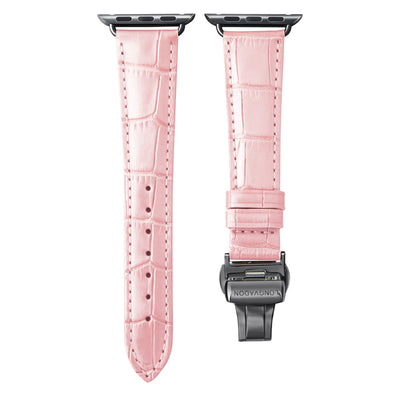 women's glossy pink leather band for black apple watch