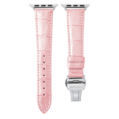 women's glossy pink leather band for silver apple watch