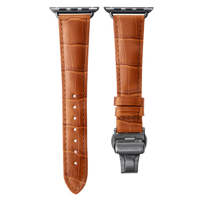 women's whiskey brown leather band for black apple watch