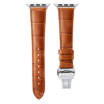 women's whiskey brown leather band for silver apple watch